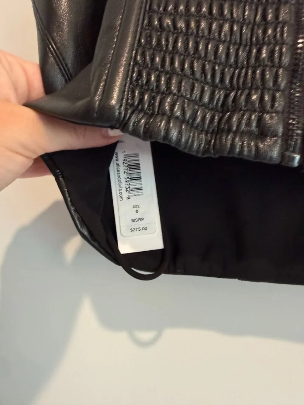 NWT Alice & Olivia Jeanna Bustier Faux-Leather Cropped Top | Size 6 - Picture 3 of 3